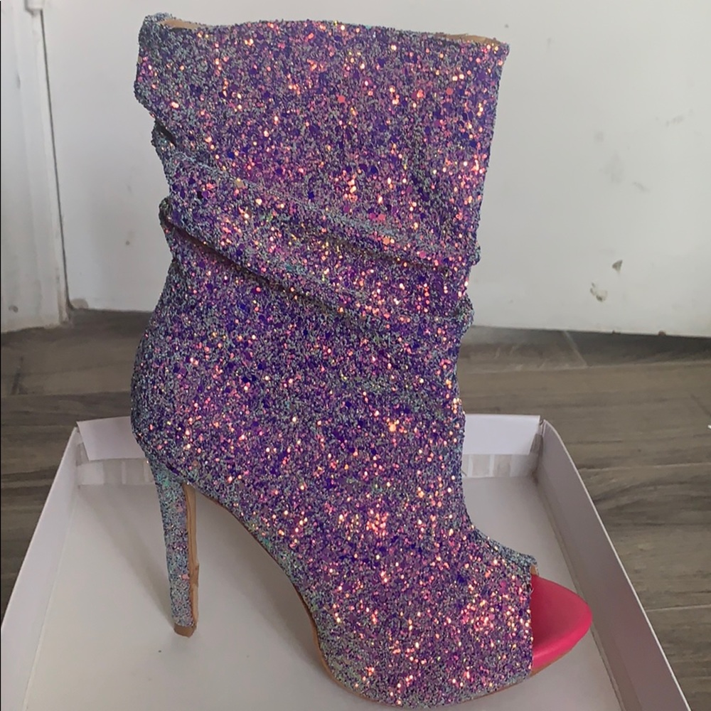 Multi color bling open toe heels